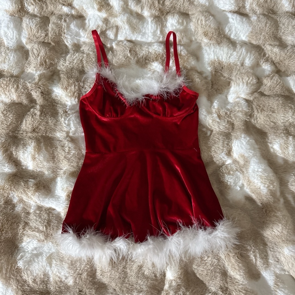 Red Velvet Teddy with White Trim